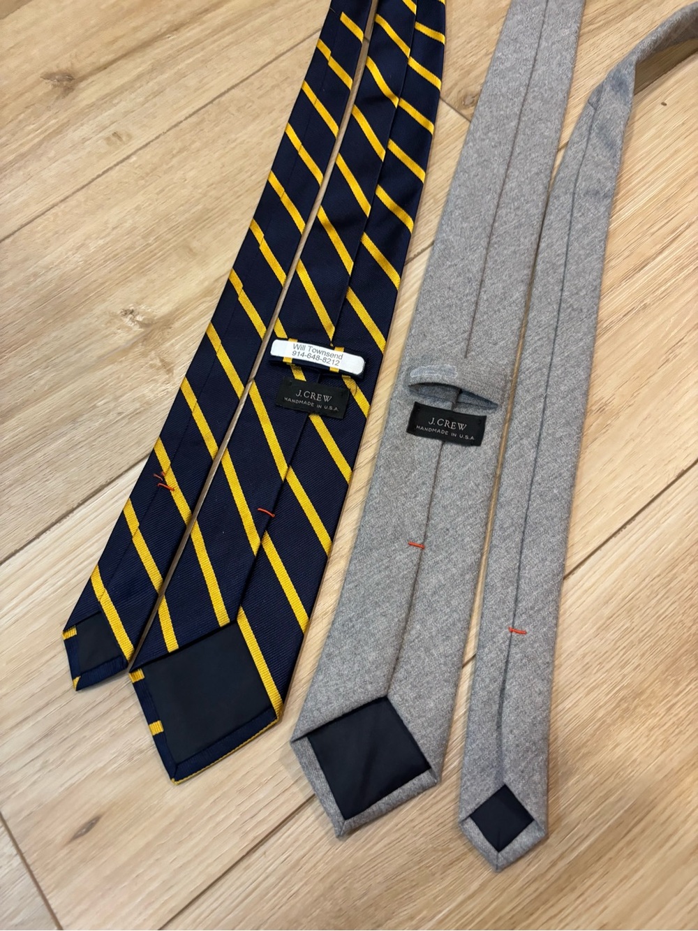 Lot Of 2 J.Crew Made In USA Skinny Ties Blue Stripe And Solid Gray